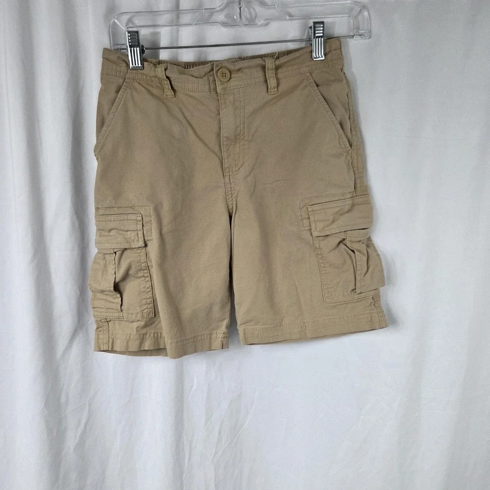 Art Class Shorts Boys 10-12 Beige Cargo Twill Elastic Waist Zip Pockets Casual